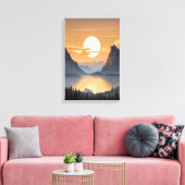壮大な山の風景に沈む黄金の夕日 アート キャンバスプリント (インサイチュ (リビング))