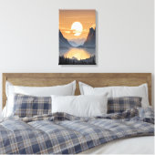 壮大な山の風景に沈む黄金の夕日 アート キャンバスプリント (インサイチュ (寝室))