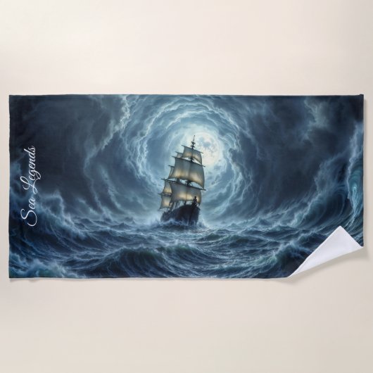 壮大な嵐ボート月波の冒険 ビーチタオル (正面)