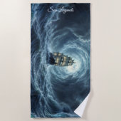 壮大な嵐ボート月波の冒険 ビーチタオル (正面)
