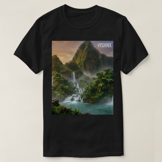 壮大な幻想の森と滝の美意識 Tシャツ (デザイン正面)
