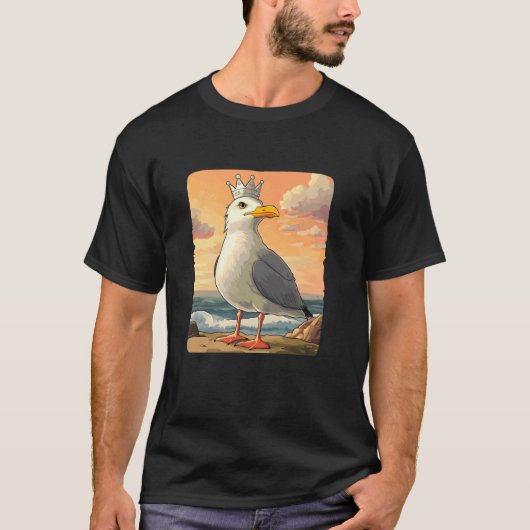 壮大な海岸沿いの雰囲気のアウトフィットのための王冠を持つカモメ Tシャツ (正面)