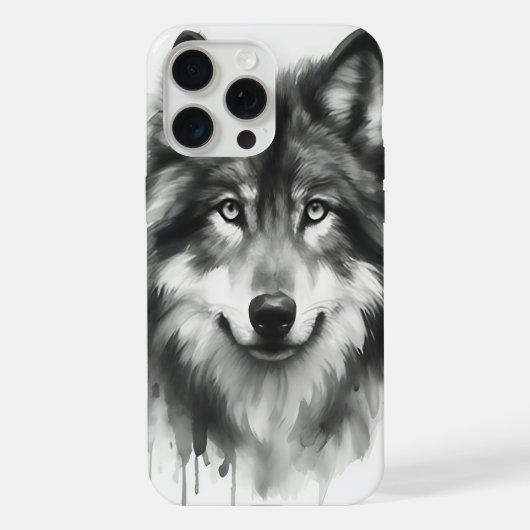 壮大な灰色オオカミの水彩画野生生物 iPhoneケース (裏面)
