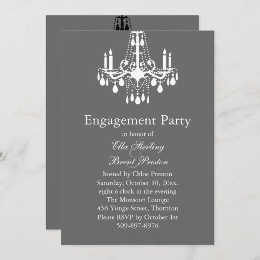 壮大な社交ダンスの婚約パーティの招待状(灰色) 招待状 (正面/裏面)