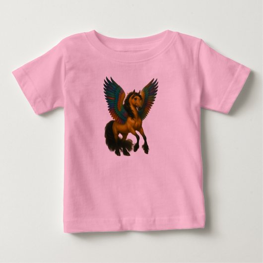 壮大な翼を持つ雄大な馬 ベビーTシャツ (正面)