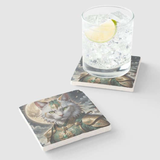 壮大な装甲猫戦士 ストーンコースター (横)