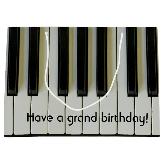 壮大な誕生日のピアノはカスタマイズ可能なメッセージを調整します ラージペーパーバッグ (正面)
