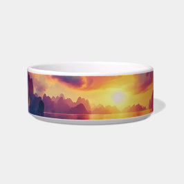 壮大な赤い夕日のモチーフ ボウル