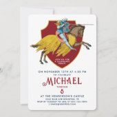 壮大な赤の中世の騎士のジョスティングボーイ・トーナメント 招待状 (正面)