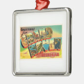 壮大な避難所のミシガン州MIのヴィンテージ旅行記念品 メタルオーナメント (左)