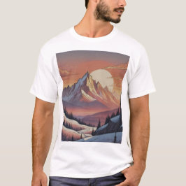 壮大な雪山の風景アート Tシャツ