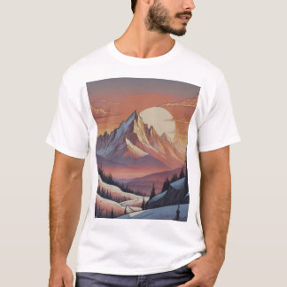 壮大な雪山の風景アート Tシャツ