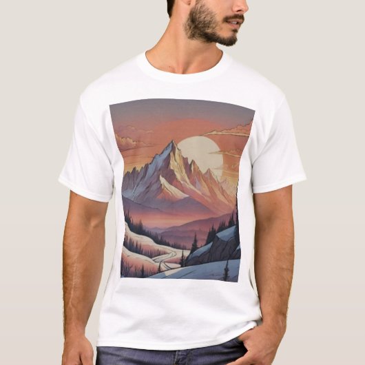 壮大な雪山の風景アート Tシャツ (正面)