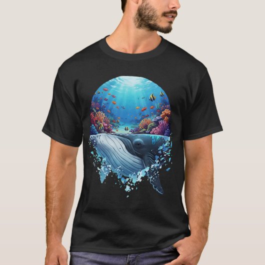 壮大な青いクジラのサンゴ礁海洋野生生物 Tシャツ (正面)