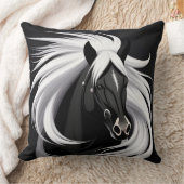 壮大な黒馬 クッション (ブランケット)