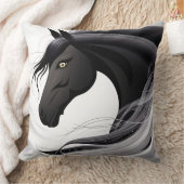 壮大な黒馬 クッション (ブランケット)