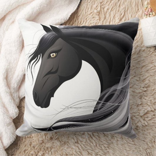 壮大な黒馬 クッション (ブランケット)