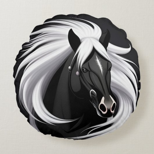 壮大な黒馬 ラウンドクッション (正面)
