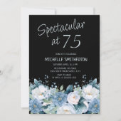 壮大な75埃っぽいブルーホワイトフローラブラック 招待状 (正面)