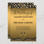 壮大素晴らしなゴージャスな金ゴールドと黒い招待客 招待状 (正面/裏面)