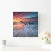 壮観な夕日 |エル・ストーンビーチ スクエア壁時計 (ホーム)