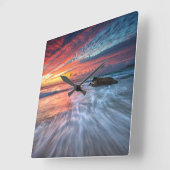 壮観な夕日 |エル・ストーンビーチ スクエア壁時計 (傾斜)