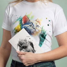 壮観な水彩猫ポートレートTシャツ