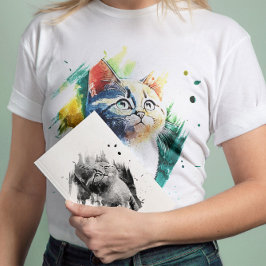 壮観な水彩猫ポートレートTシャツ Tシャツ