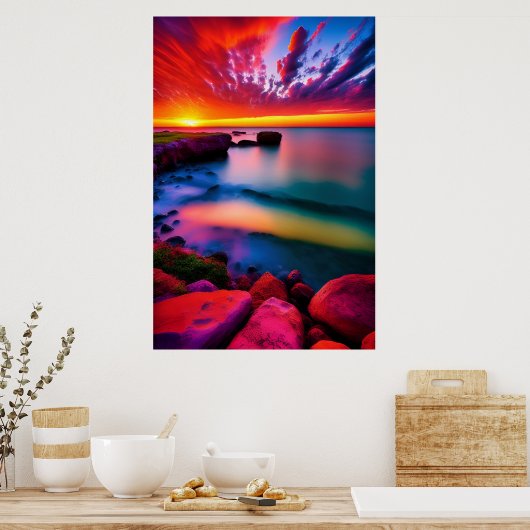 壮観な海夕日 ポスター (キッチン)