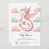 壮麗なかわいいドラゴンのベビーシャワー 招待状 (正面/裏面)