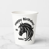 壮麗なる黒馬の頭部 名前 年齢 誕生日 紙コップ (裏面)