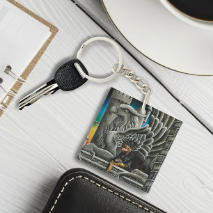 壮麗なダークファンタジー ロットワイラー ガルゴイル 城 キーホルダー