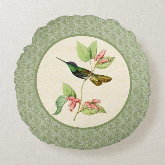 壮麗なハチドリのダマスク織の円形の枕 ラウンドクッション (正面)
