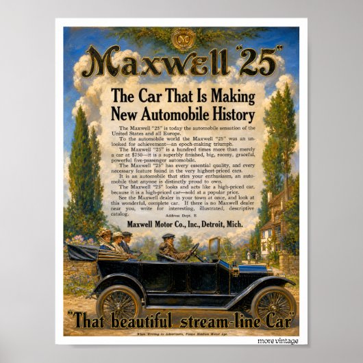 壮麗なフルカラー自動広告 MAXWELL c1925 ポスター (正面)