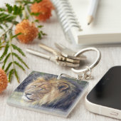 壮麗なライオンが付いている正方形のアクリルのkeychain! キーホルダー (正面右)