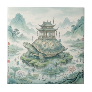 壮麗な亀の塔の水墨画 タイル