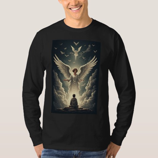 壮麗な天界の天使 メンズ 長袖Tシャツ Tシャツ (正面)