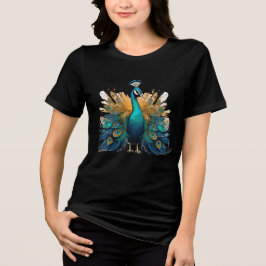 壮麗な孔雀のフルディスプレイ – 女性の芸術的センス トライブレンドTシャツ