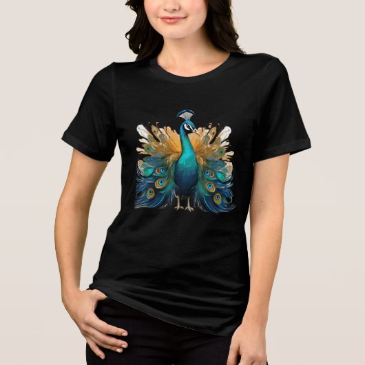 壮麗な孔雀のフルディスプレイ – 女性の芸術的センス トライブレンドＴシャツ (正面)