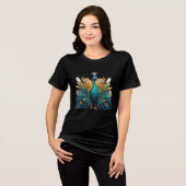 壮麗な孔雀のフルディスプレイ – 女性の芸術的センス トライブレンドＴシャツ (正面全面)