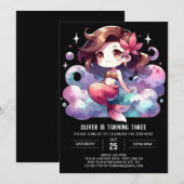 壮麗な水彩人魚の誕生日 招待状 (正面/裏面)