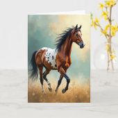 壮麗な誕生日の走る馬のカード カード (黄色い花)