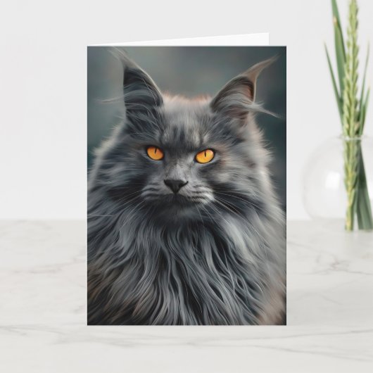壮麗な長毛種の猫の肖像画デザイン カード (正面)