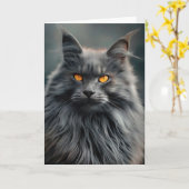 壮麗な長毛種の猫の肖像画デザイン カード (黄色い花)