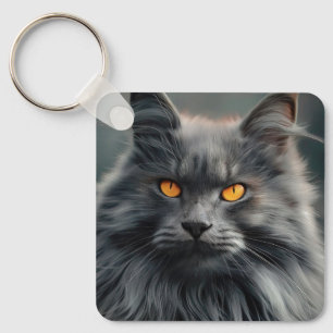 壮麗な長毛種の猫の肖像画デザイン キーホルダー