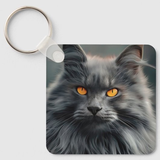 壮麗な長毛種の猫の肖像画デザイン キーホルダー (正面)
