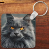 壮麗な長毛種の猫の肖像画デザイン キーホルダー (裏面)