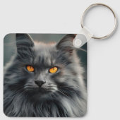壮麗な長毛種の猫の肖像画デザイン キーホルダー (裏面)