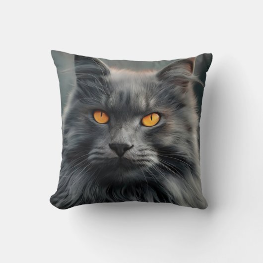 壮麗な長毛種の猫の肖像画デザイン クッション (正面)
