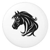 壮麗な黒馬の頭部 セラミックノブ (正面)